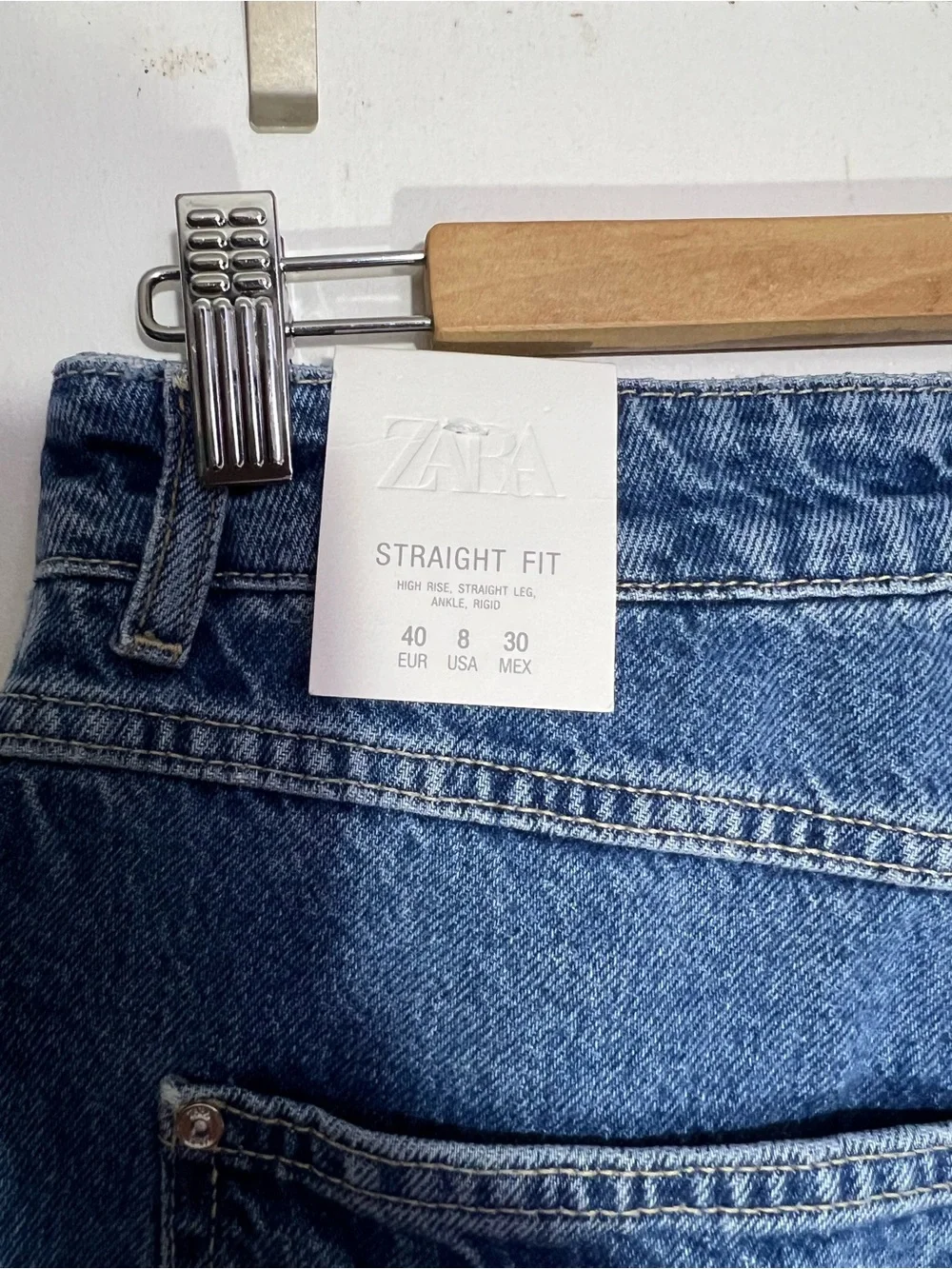 NWT Zara Blue High Rise Straight Leg Ankle Jeans Rigid Denim size 8